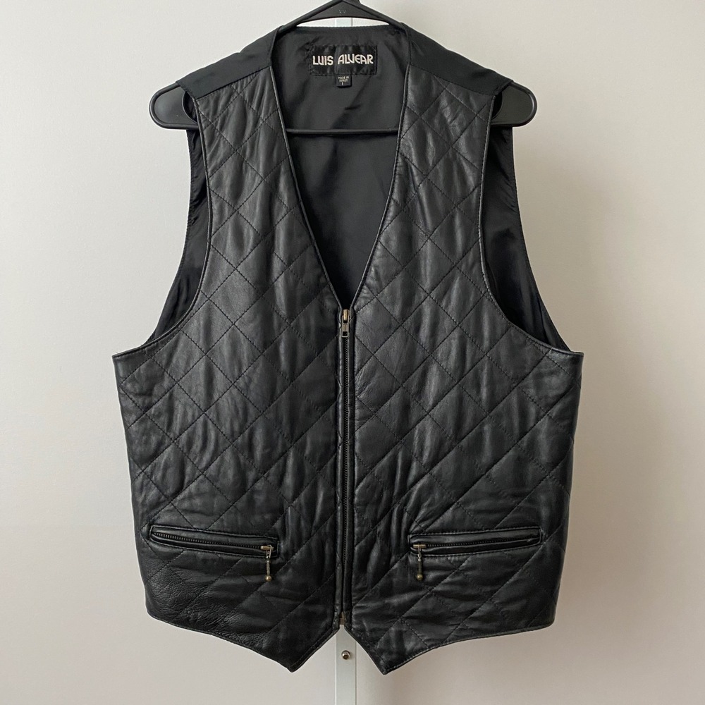 Luis Alvear Leather MobWife Western Quilted Biker Moto Zip Gilet L Black